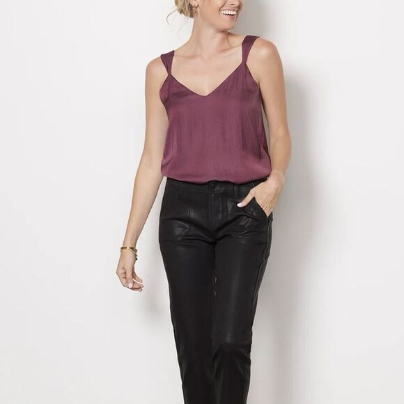 Evereve Tank Top Kyle V Neck Cami Merlot Burgundy Womens Size XL Satin Flowy NWT - Picture 3 of 12